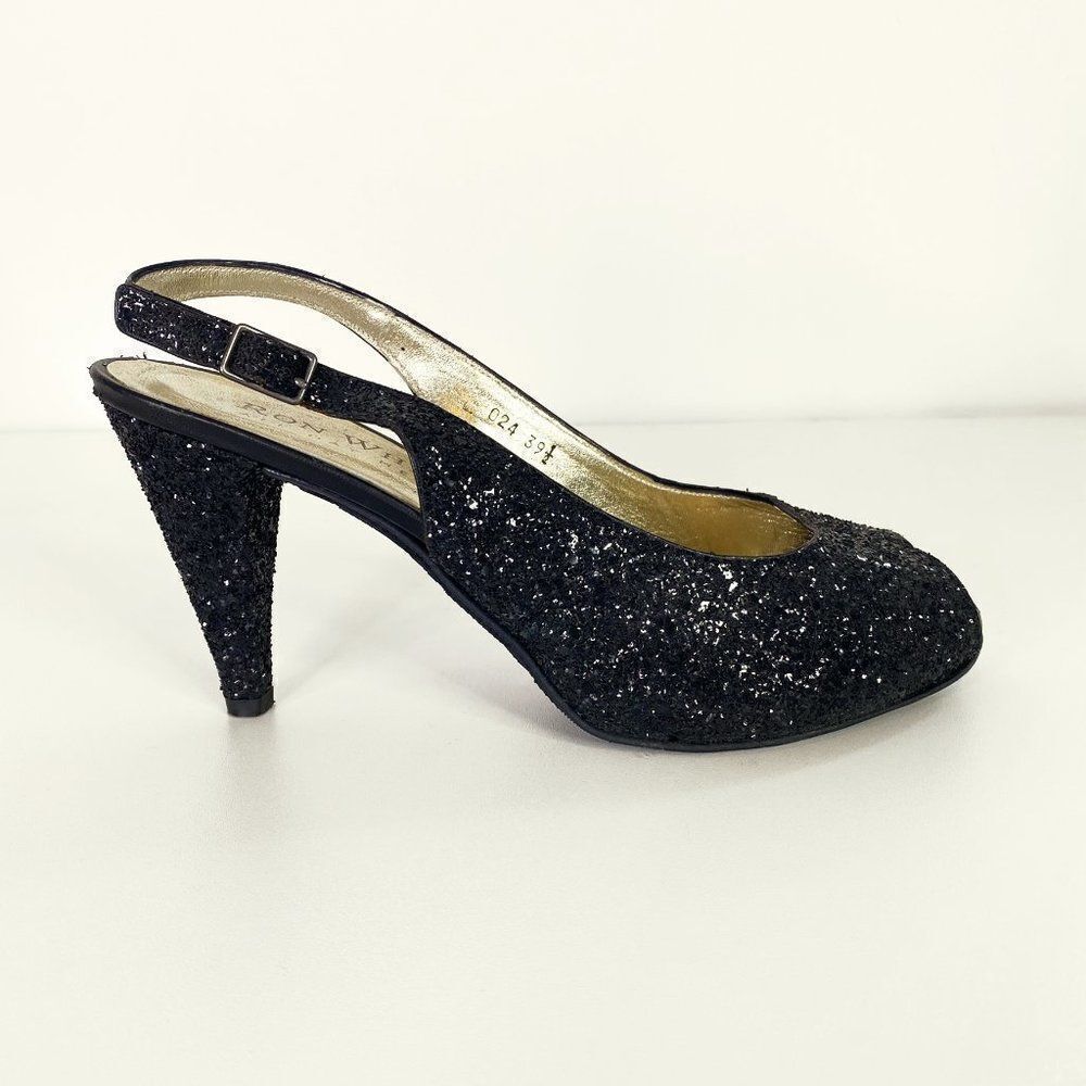 Ron White All Day Heels Brooks Black Chunky Glitter Slingback Heels